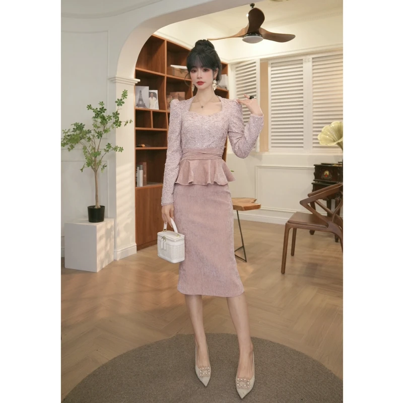 【JANE·简】2025春秋新款女装轻熟风气质V领收腰连衣裙45031