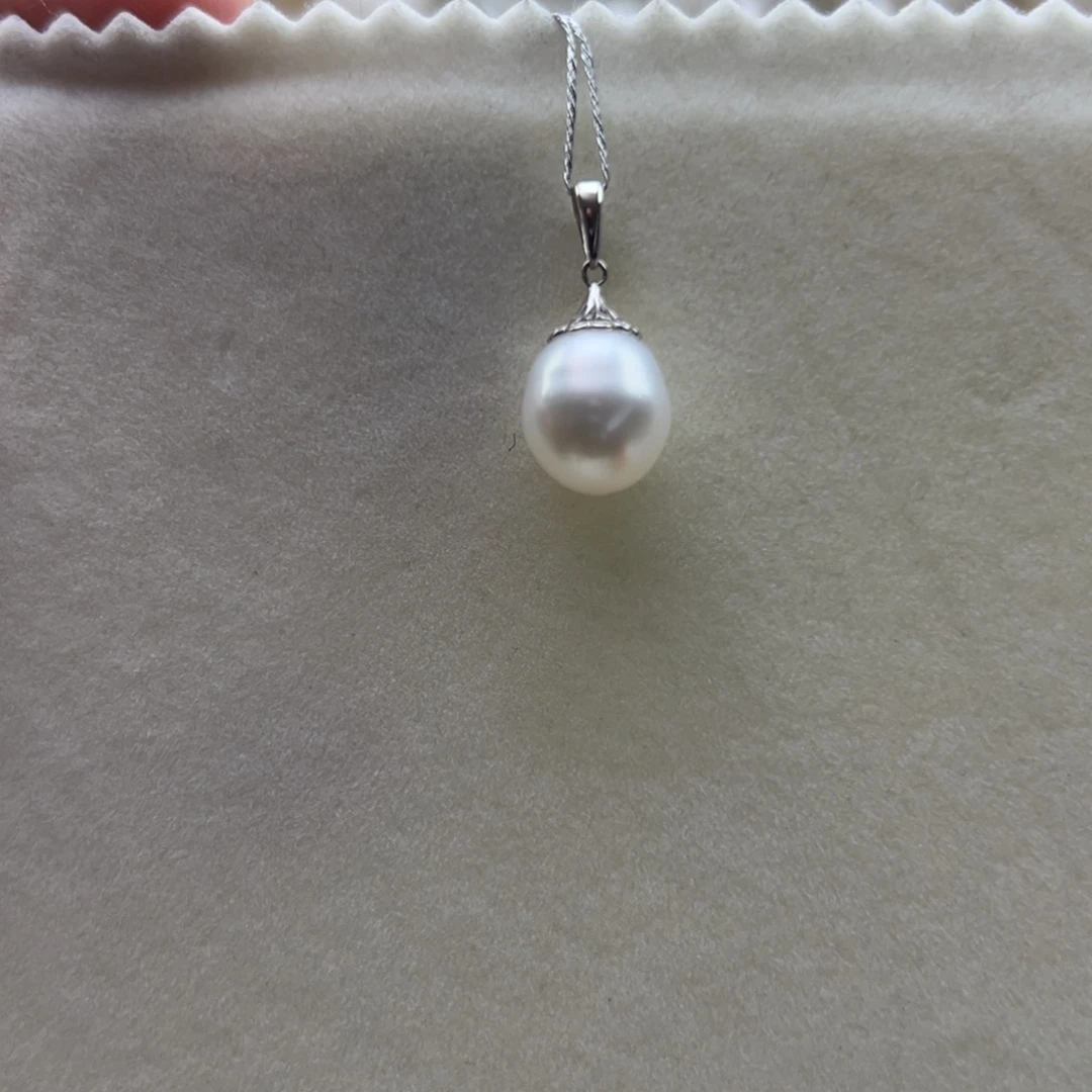 吊坠(不含链)银S925镶嵌海水珍珠11mm澳白蕾丝大帽吊坠