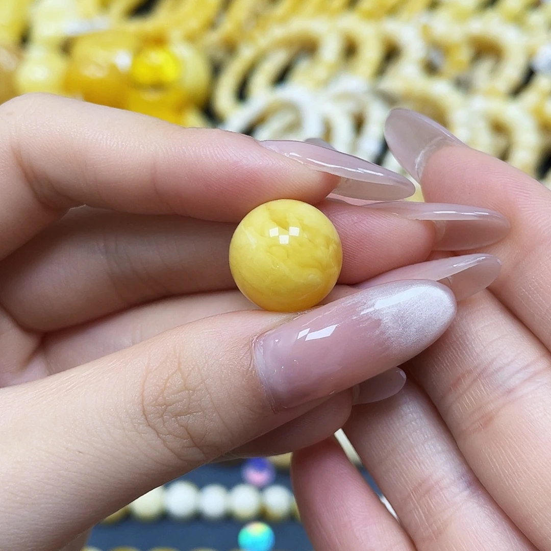 蜜蜡未镶嵌裸石圆珠14.7mm瑕