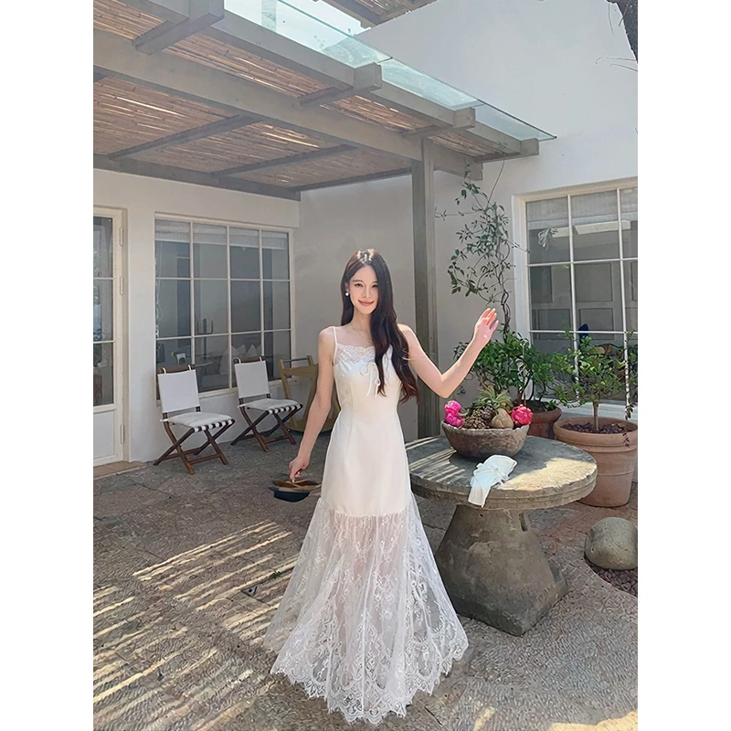 千金贵气名媛风女装长袖薄款防晒开衫上衣夏季蕾丝拼接吊带连衣裙