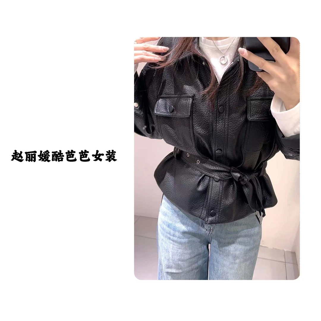 海宁荔枝纹皮衣外套女2025春季新款短款时尚高端皮夹克机车上衣