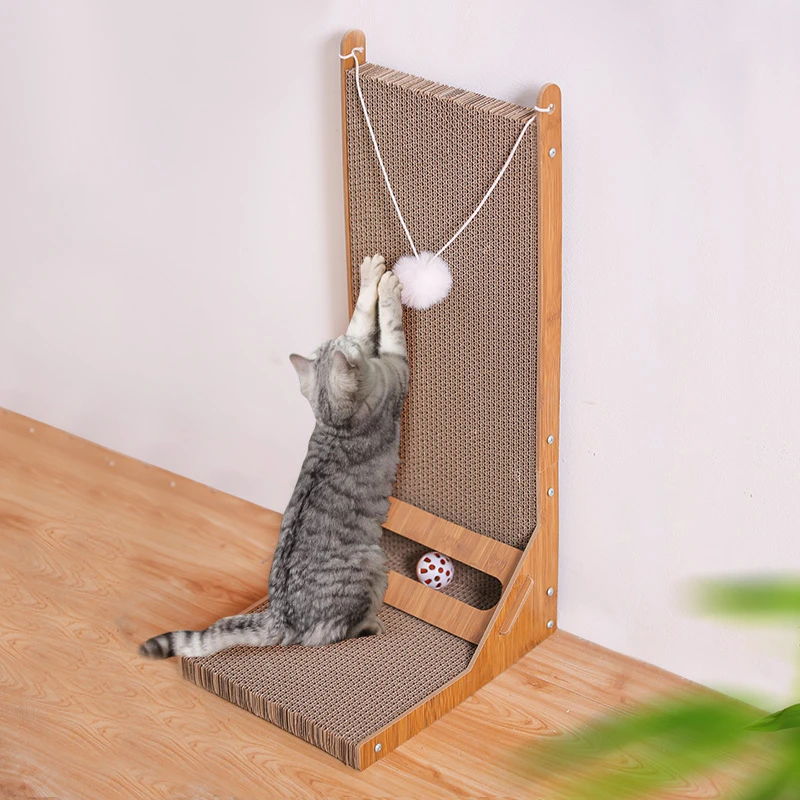 猫抓板立式耐磨带球球猫猫用品 可睡型瓦楞纸不掉屑磨爪玩具