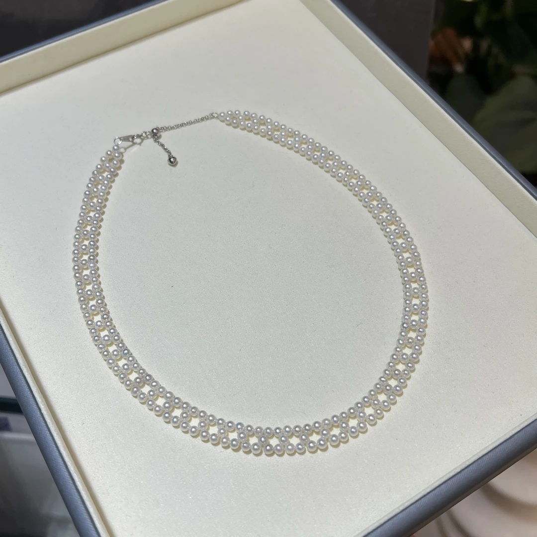 【罗伊伊珍珠】S925银极光淡水珍珠编制项链3-4mm