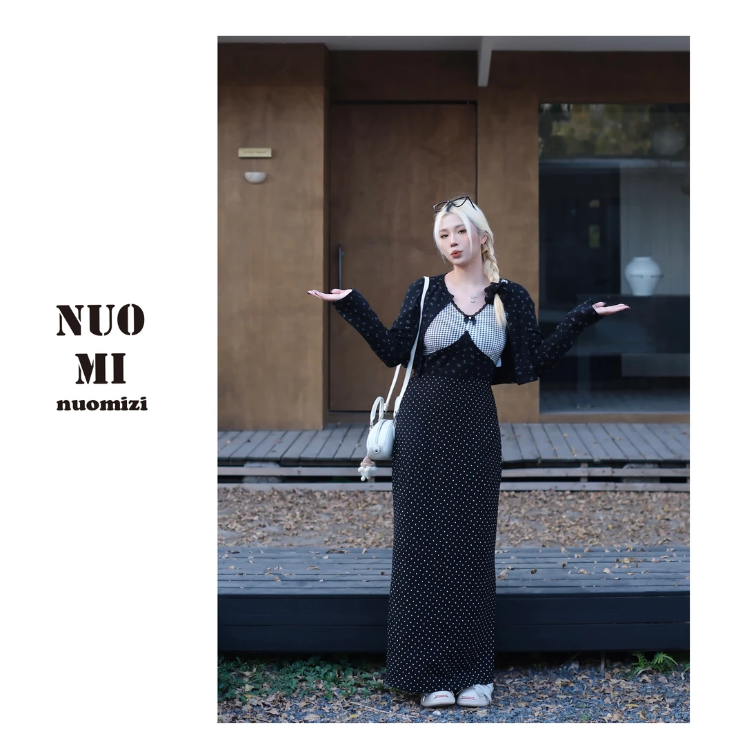 ZOZ糯米子 [在逃公主连衣裙]蕾丝边格子拼接收腰显瘦吊带连衣裙