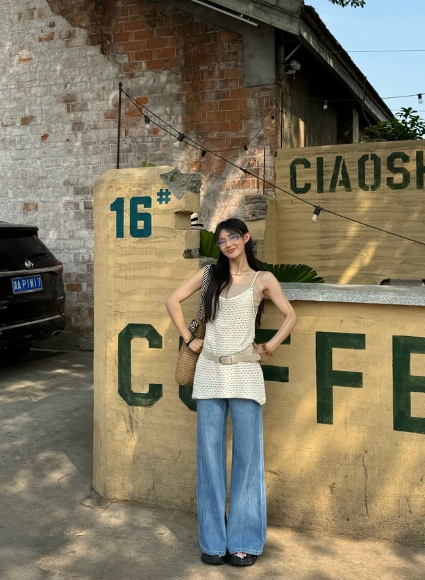 【落日出逃】真两件吊带裙配腰带/牛仔微喇裤