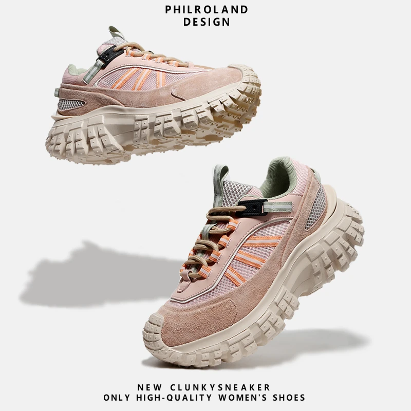 真皮轮胎底时尚登山运动鞋女2025新款小众设计师休闲鞋厚底老爹鞋