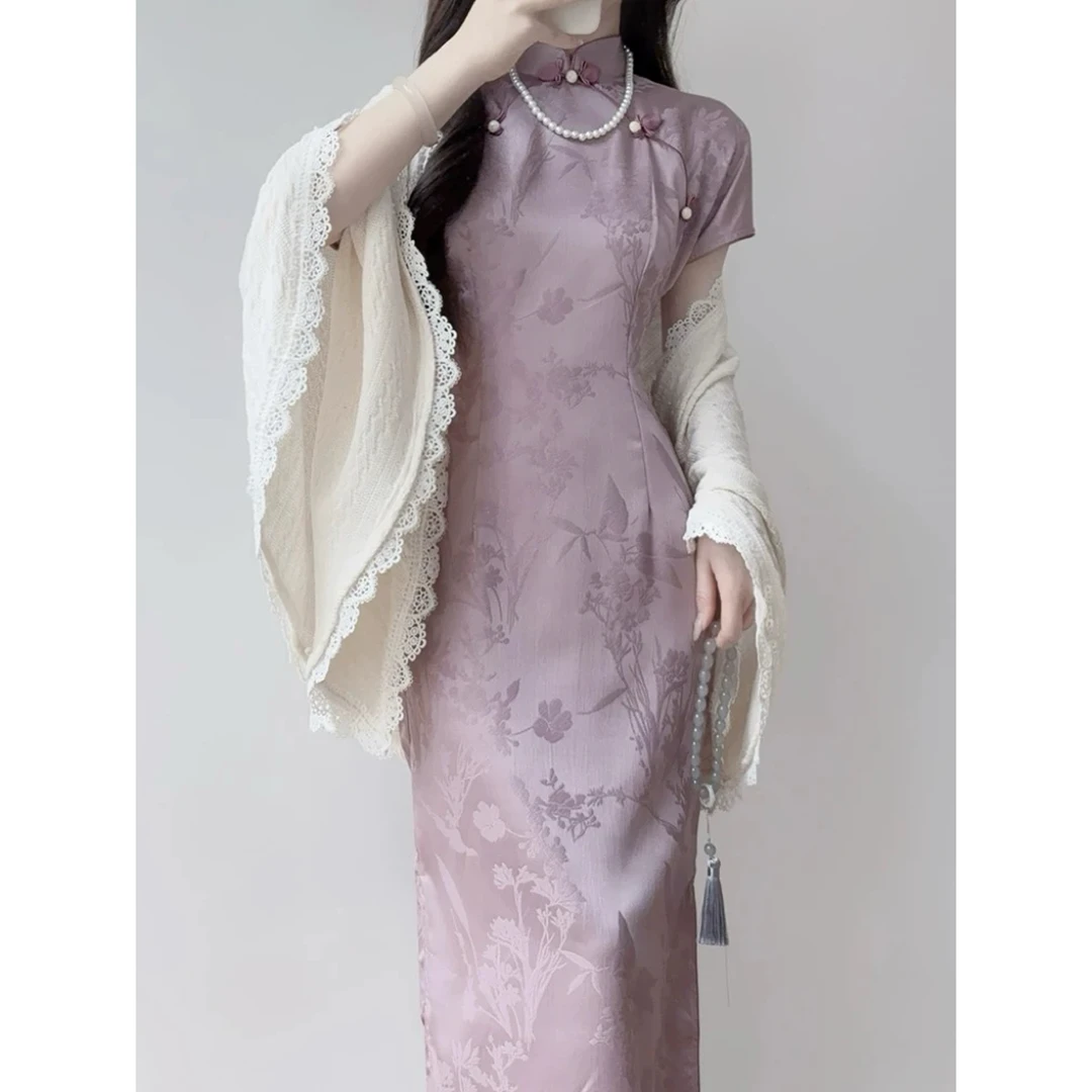 2025新款气质高端年轻款连衣裙紫色裙子新中式夏季少女旗袍