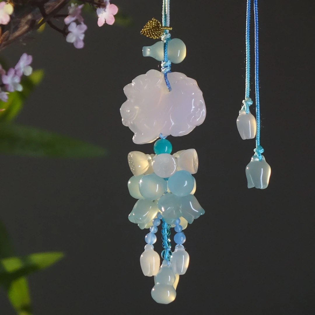 蓝色系【三羊牌、龙马牌、麒麟牌】-简约时尚天然玉石车挂