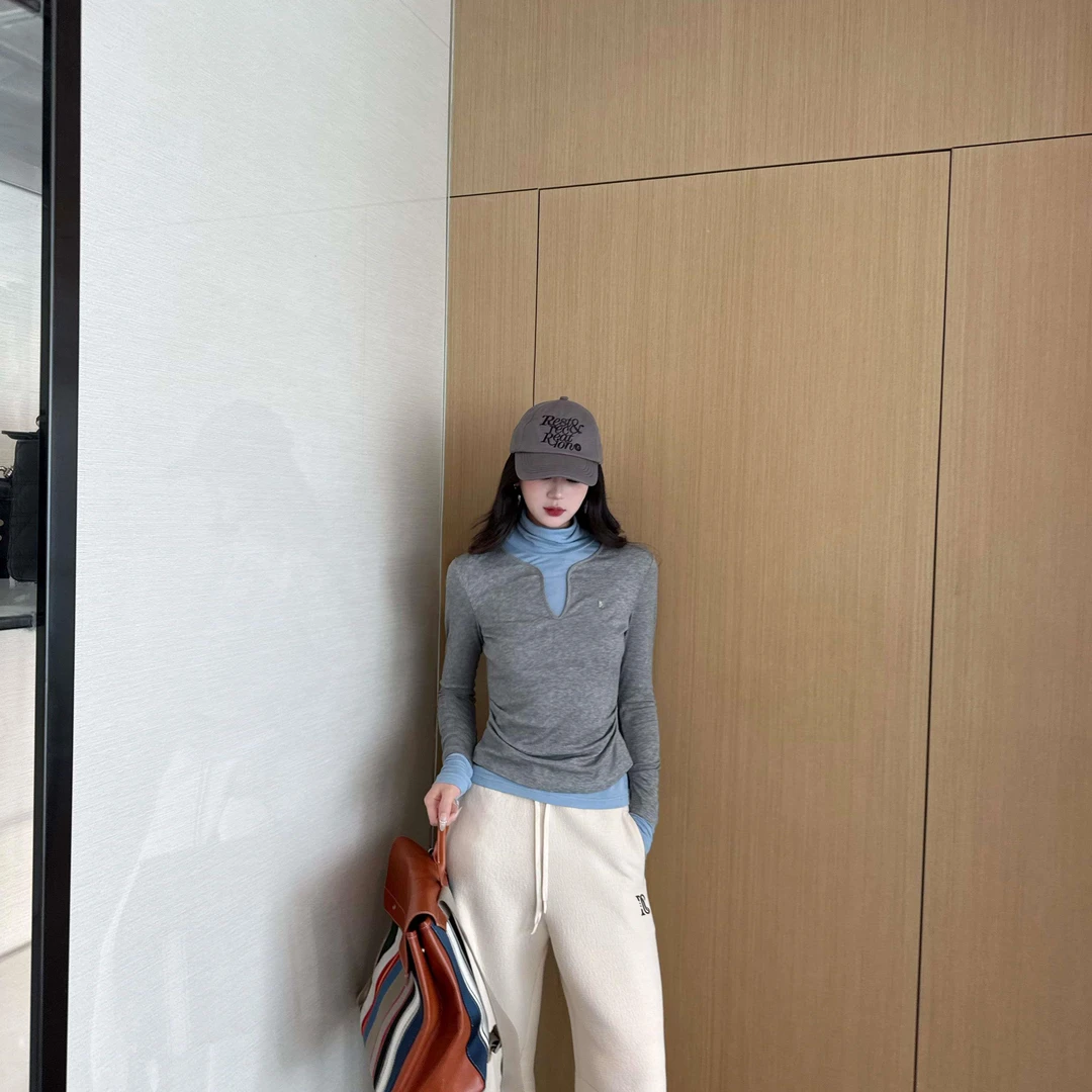 NancyCavally专柜款美丽诺羊毛/兰精天丝 叠穿假两件高领针织打底