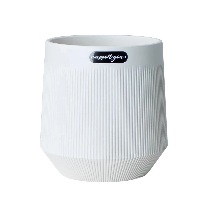 轻奢树脂花盆高颜值加厚灰白卡其大口径室内绿植花盆耐用塑料花盆