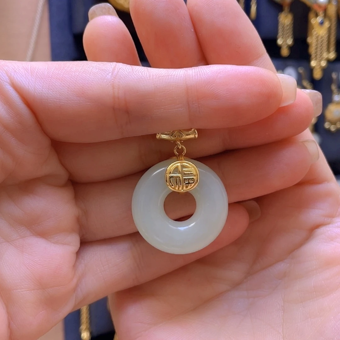 和田玉银S925镀金镶嵌颈饰