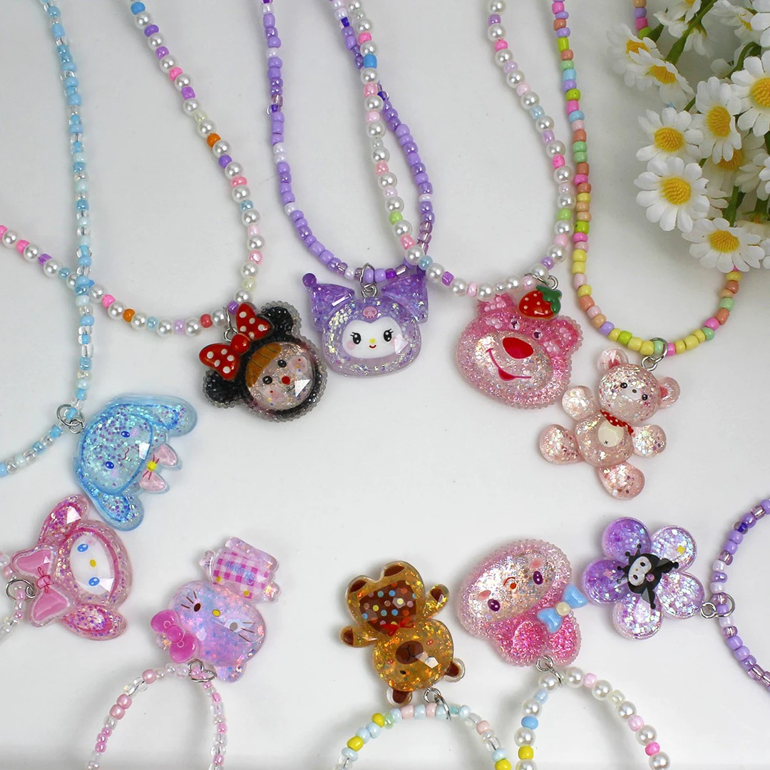 儿童夜光卡通库洛米彩色项链可爱树脂配件饰品锁骨链首饰跨境批发