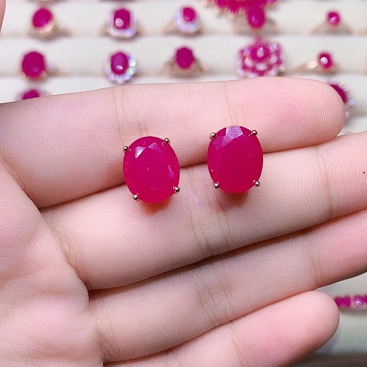 银S925镶嵌耳饰红宝石