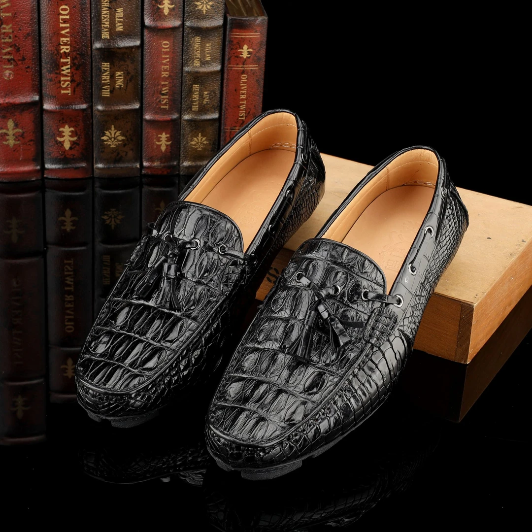 鳄鱼皮流苏款男士休闲豆豆鞋鞋