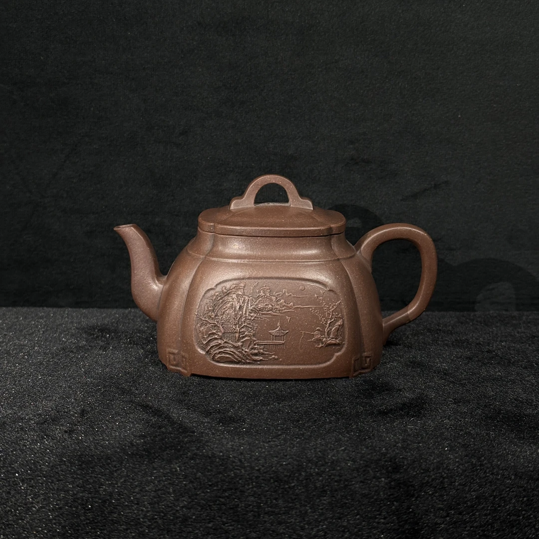 39/TFZ099/唐凤芝/紫砂壶玲珑四方壶/黄龙山紫泥