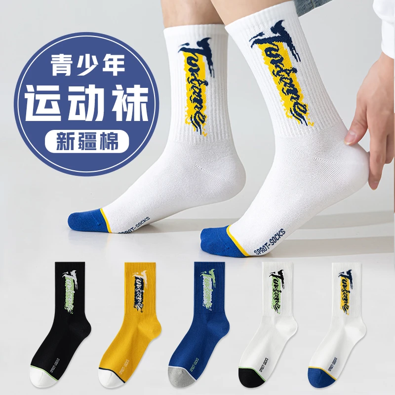 青少年袜子男孩15-18岁男大童运动潮袜100%纯棉10A抗菌防臭中筒袜