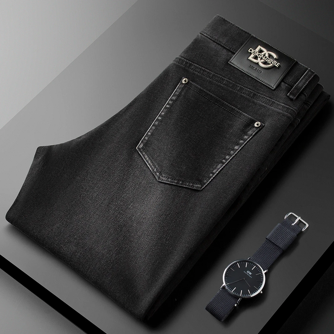 约文库费秋冬季牛仔裤弹力男士纯色修身中腰小直筒水洗休闲长裤子