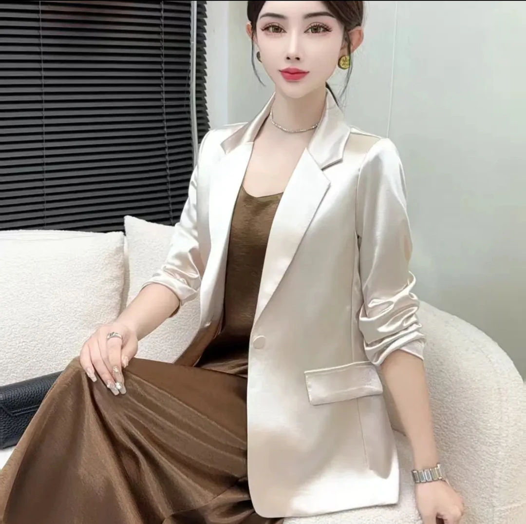2025新款时尚韩版西装优雅气质百搭显瘦流光缎面设计感女西装2568