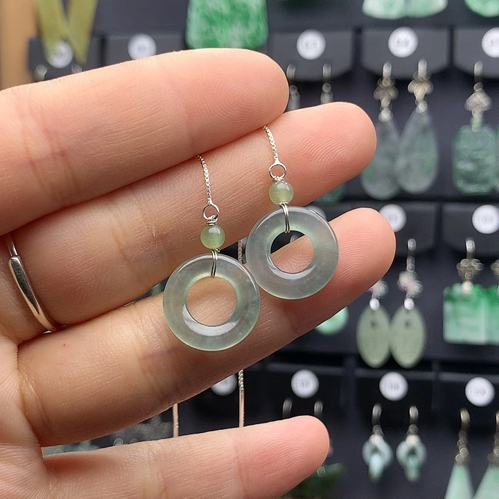 翡翠耳饰银S925镶嵌55566