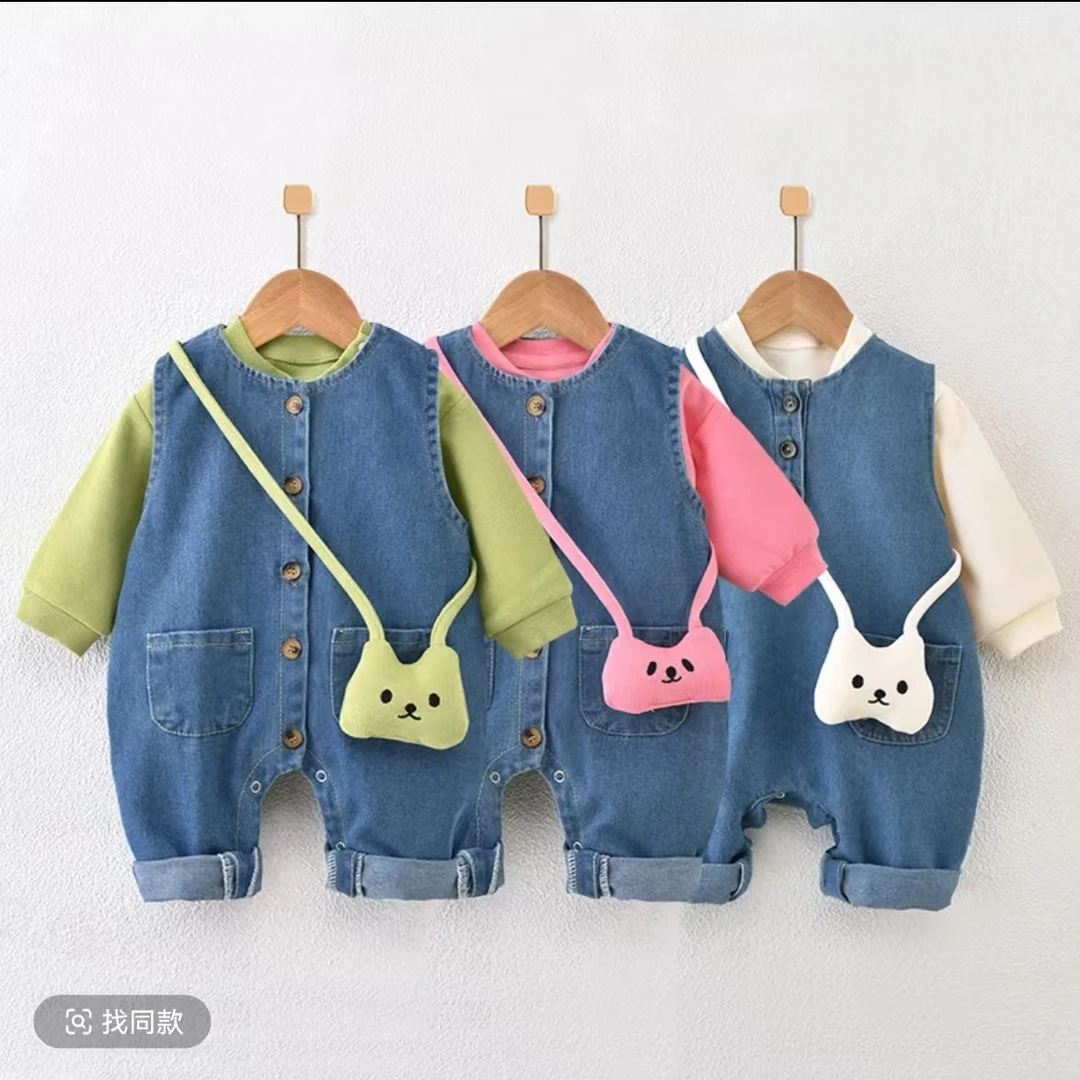 宝宝背带裤套装春秋季新款洋气外穿牛仔裤婴幼儿连体哈衣