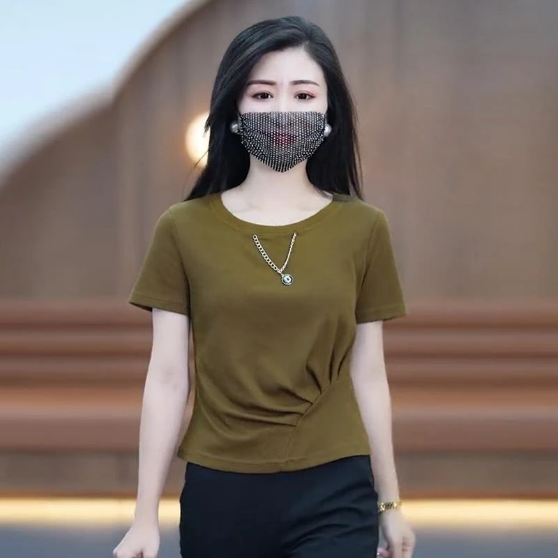 小版型t恤女短袖夏季设计感小众短款遮肚子搭配高腰喇叭裤的上衣