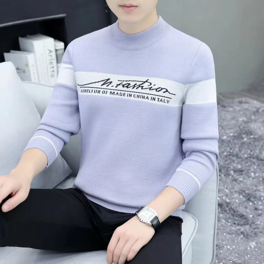 常规款针织衫圆领毛衣保暖半高领拼接秋冬季冬季