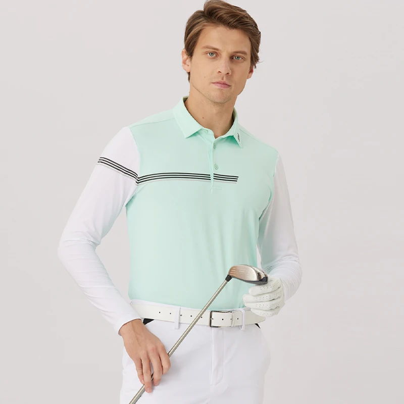 夏季高尔夫冰丝防晒衣男长袖T恤速干透气冰袖polo衫高尔夫服装男