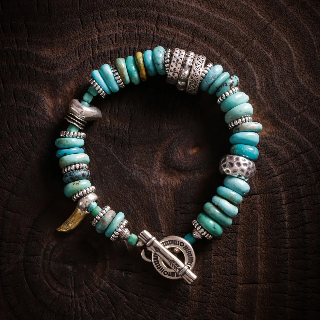 925银手链  大头姐S10685 骷髅十字方形桶珠蓝色算盘珠OT手链