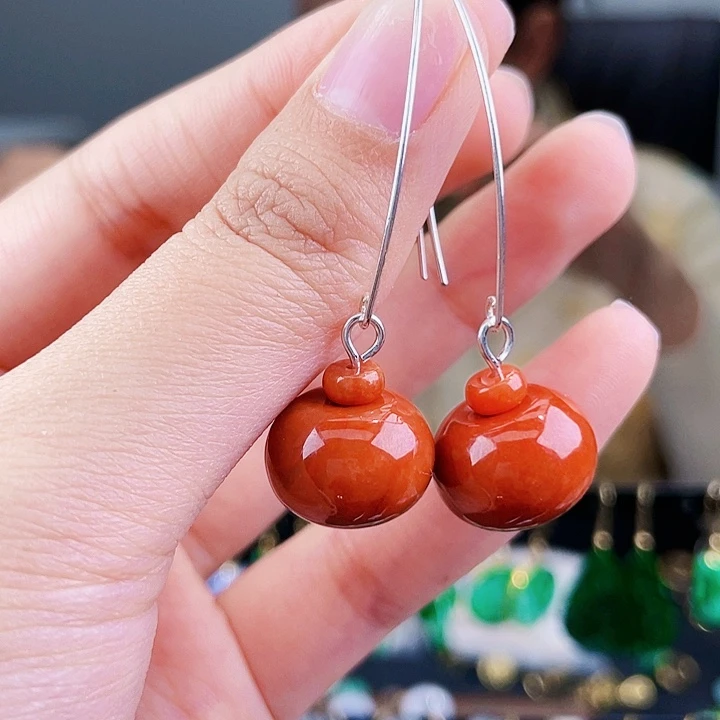 翡翠耳饰银S925镶嵌饰品