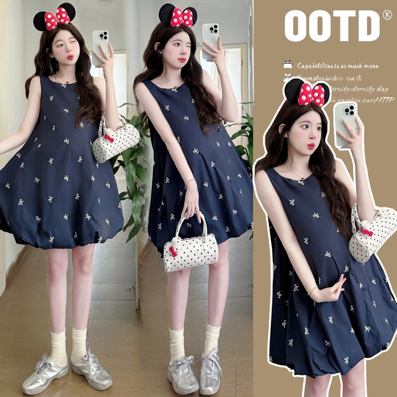 孕妇装韩版显瘦孕妇装春夏装背心连衣裙宽松显瘦设计感花苞娃娃裙