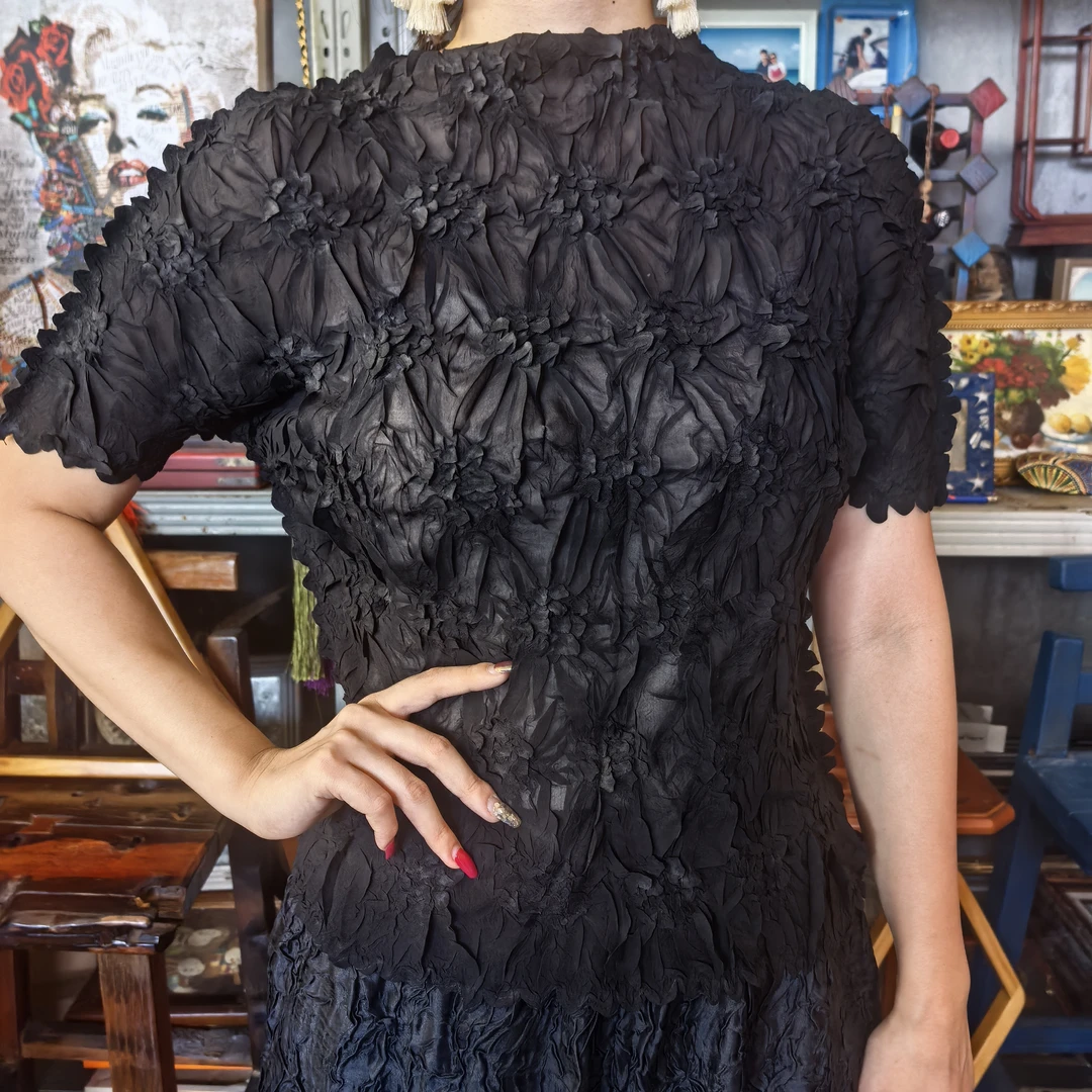 欧洲站20春秋新款奇特压褶纹理感宽松舒适均码褶皱T恤打底JN1704