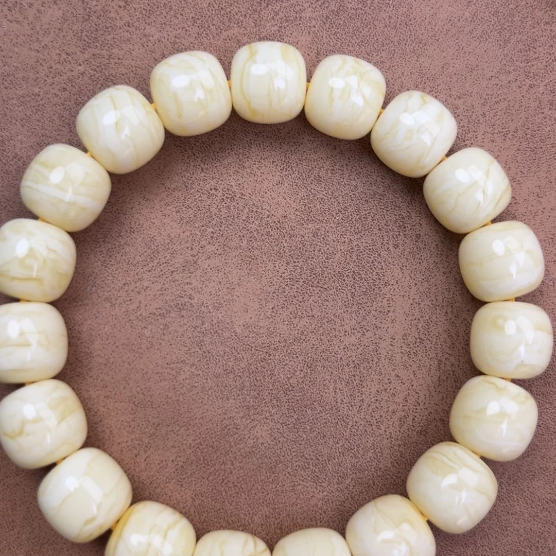 蜜蜡未镶嵌手串俄料同料瓷白金丝纹虎皮12*11.2腕口18+