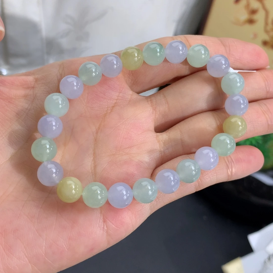 翡翠未镶嵌手串卡8胶润马卡龙多宝手串