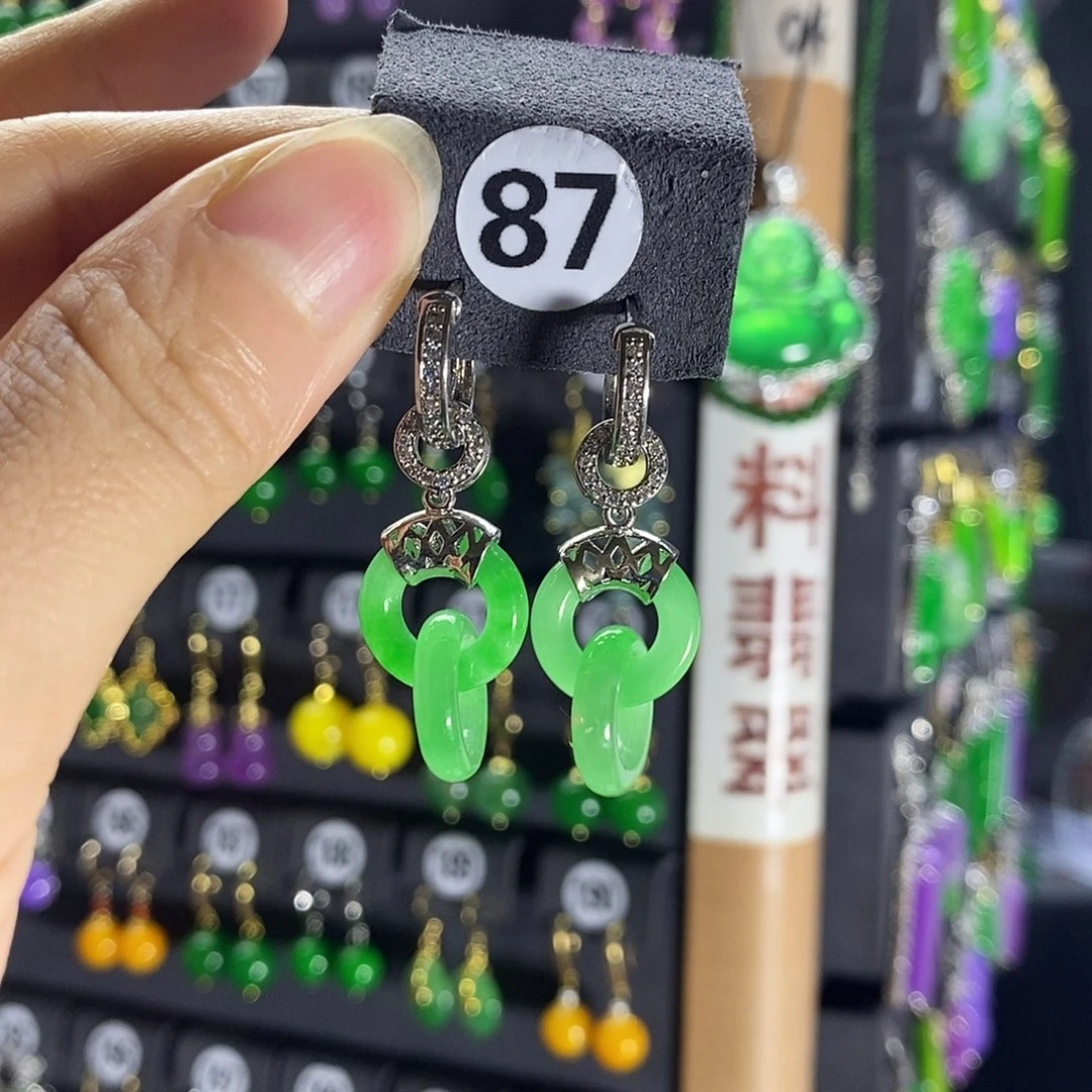 银S925镶嵌翡翠耳饰87