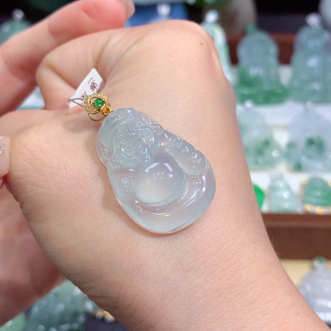 吊坠(不含链)18K金镶嵌翡翠天然缅甸A货翡翠揭阳工财神爷