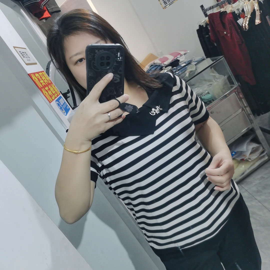 夏款条纹气质简约薄款气质妈妈时尚洋气上衣