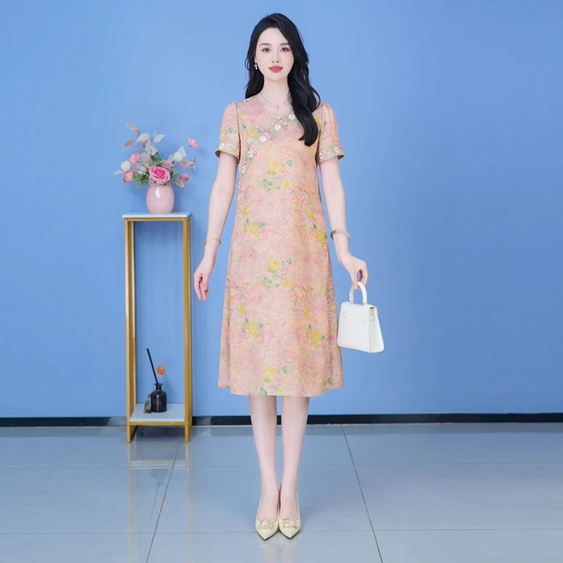 新中式国风连衣裙女2025夏季新款时尚显瘦气质减龄洋气改良旗袍裙