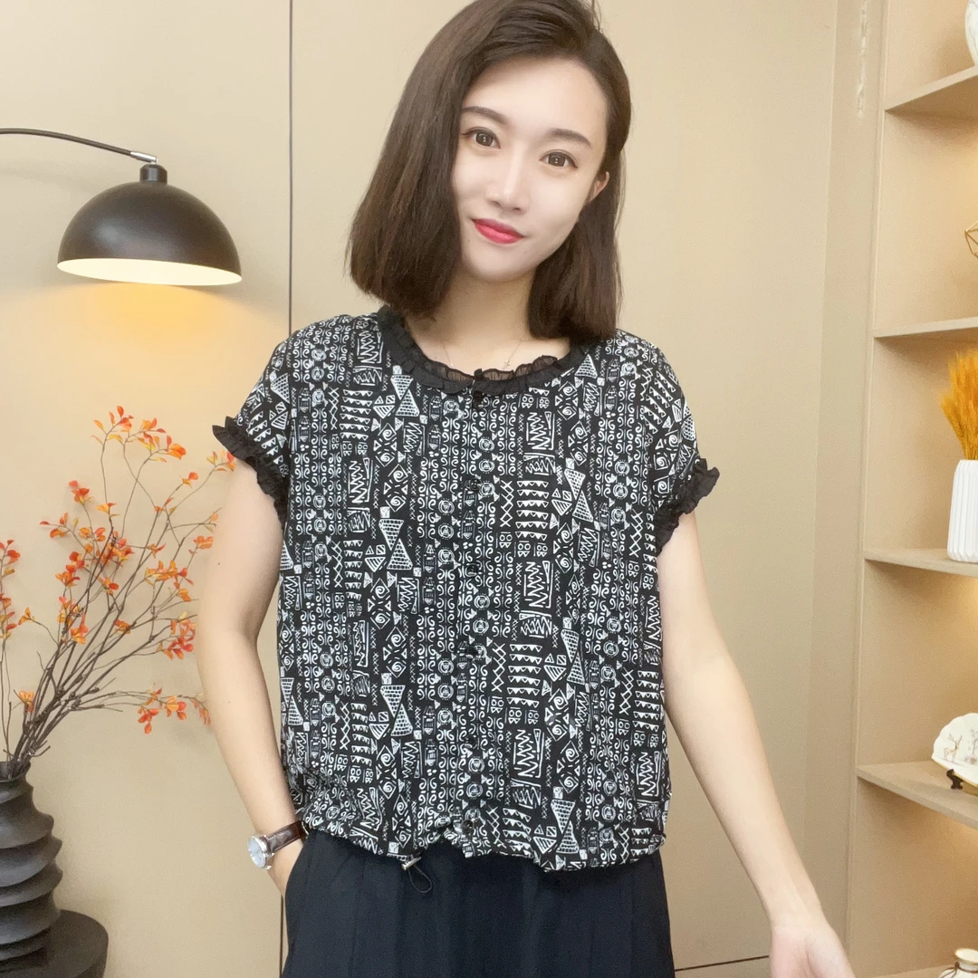 夏季新款薄款爆款正品宽松凉爽袖口包边时尚背后系绳短袖上衣