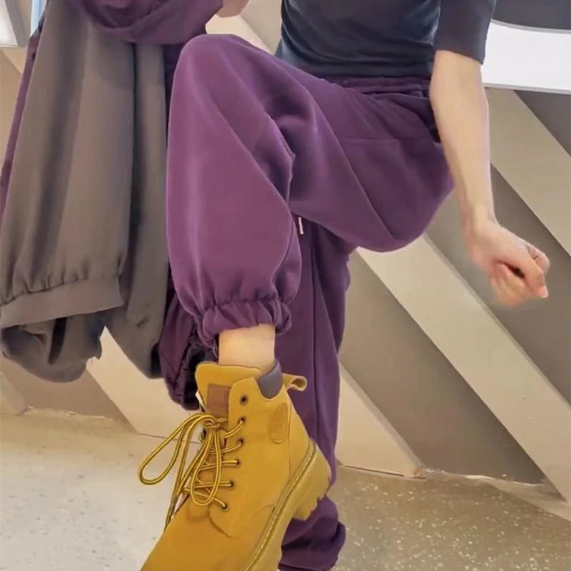 紫色运动裤女春秋2025年新款高腰宽松显瘦九分裤休闲束脚哈伦卫裤