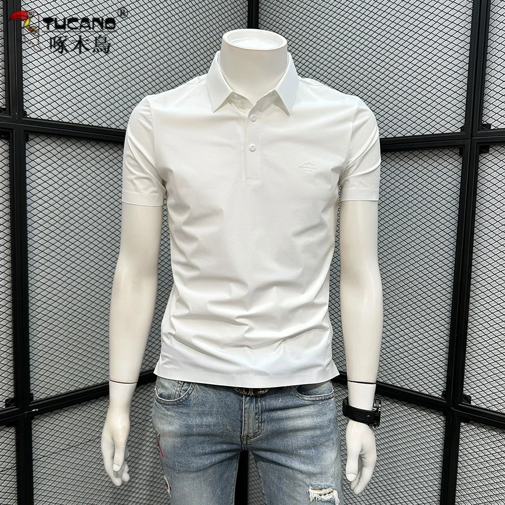 啄木鸟POLO衫男短袖t恤夏季四面弹无痕冰丝修身翻领有领时尚休闲