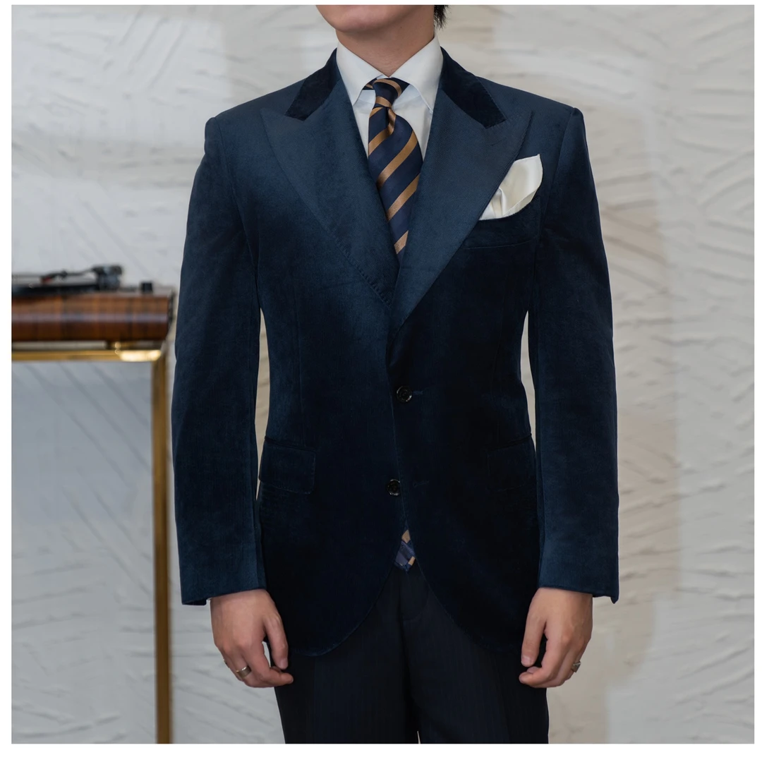 2025男高端宝石蓝色韩版丝绒西装休闲西装外套西服西装