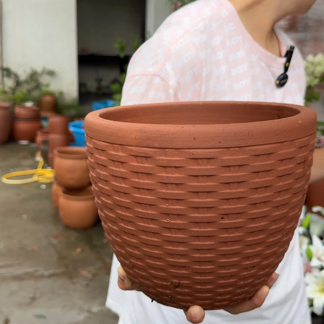 朱泥花盆口24高20宜兴紫砂