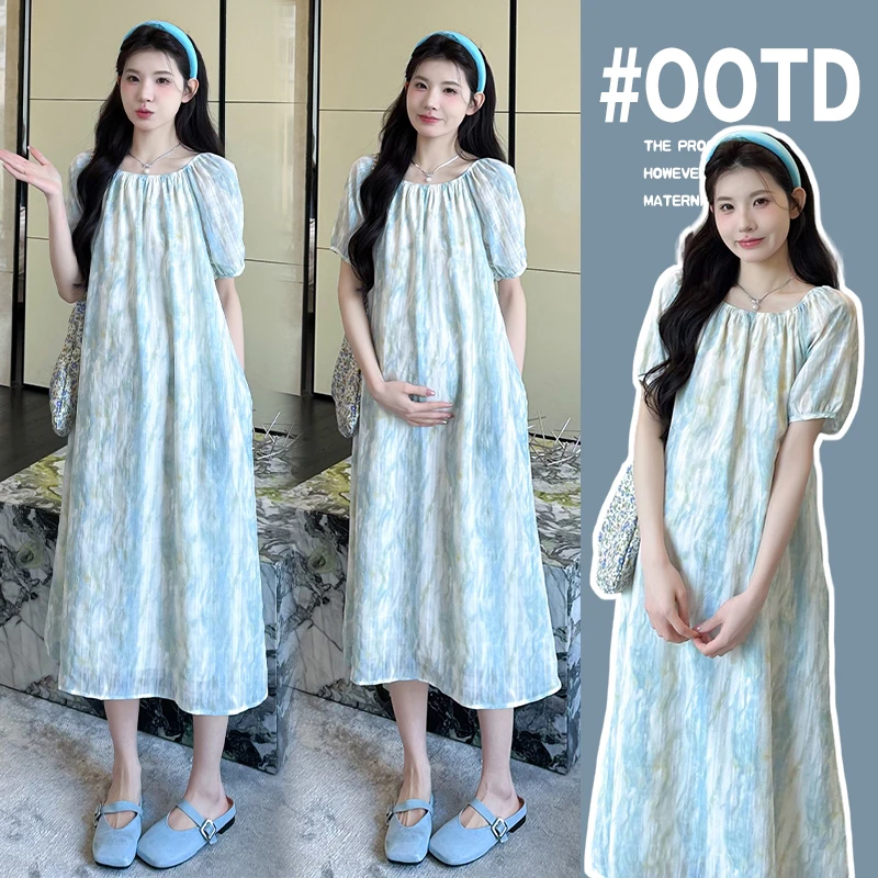 有口袋2025夏季孕妇装新款韩版高级气质中长款连衣裙宽松外穿休闲