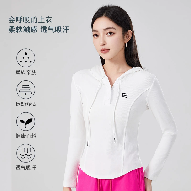 秋冬运动美式春秋女短款T恤透气带帽连帽长袖吸汗柔软舒适健身