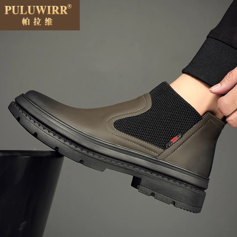 2025秋冬新款英伦风切尔西靴休闲一脚蹬时尚休闲男士马丁靴皮鞋男