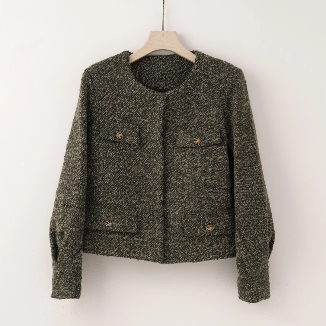 【特价-占单者限购】Q2136新款圆领显瘦修身百搭羊毛短款外套