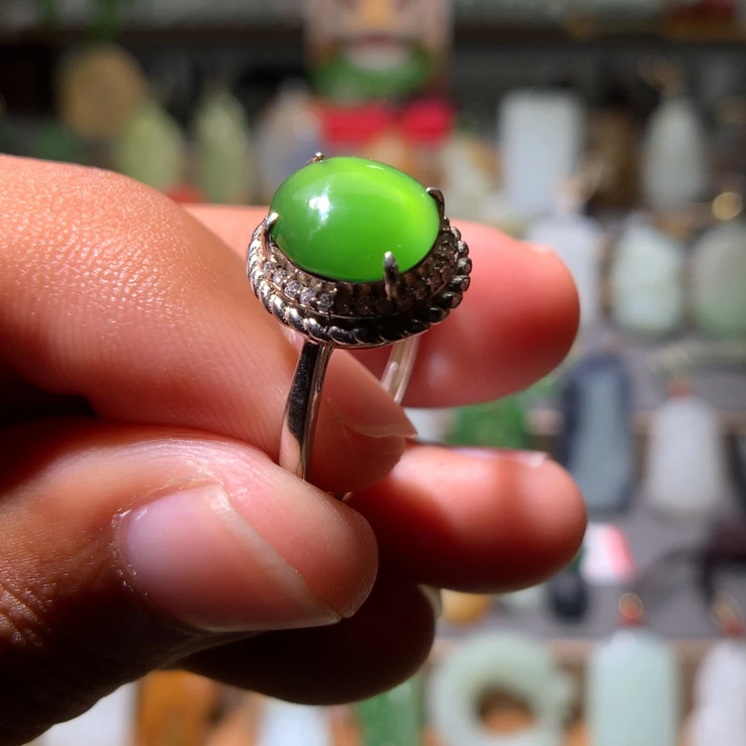 栀***茶和田玉银S925镶嵌戒指