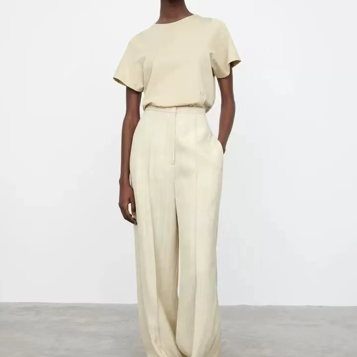 【蓝梦儿严选】女士显肩窄显瘦百搭休闲圆领短袖T恤（25021804）