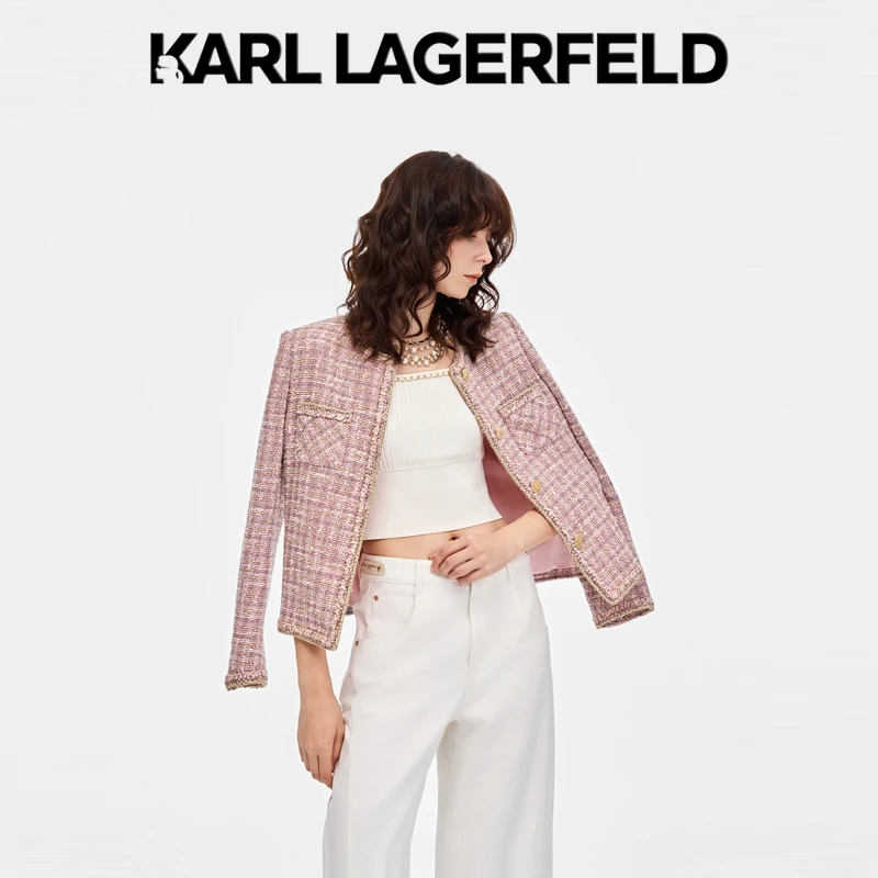 KARL LAGERFELD粉色花边双袋花纱外套P21E1504