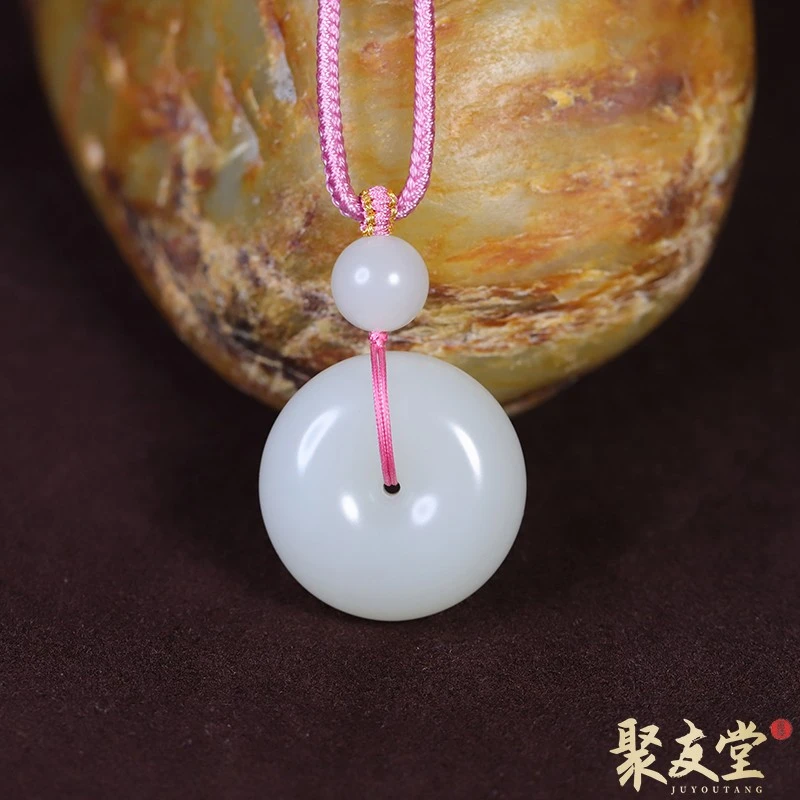 W67聚友堂王伟玉雕22克新疆和田玉籽料白玉平安扣男女挂件玉吊坠